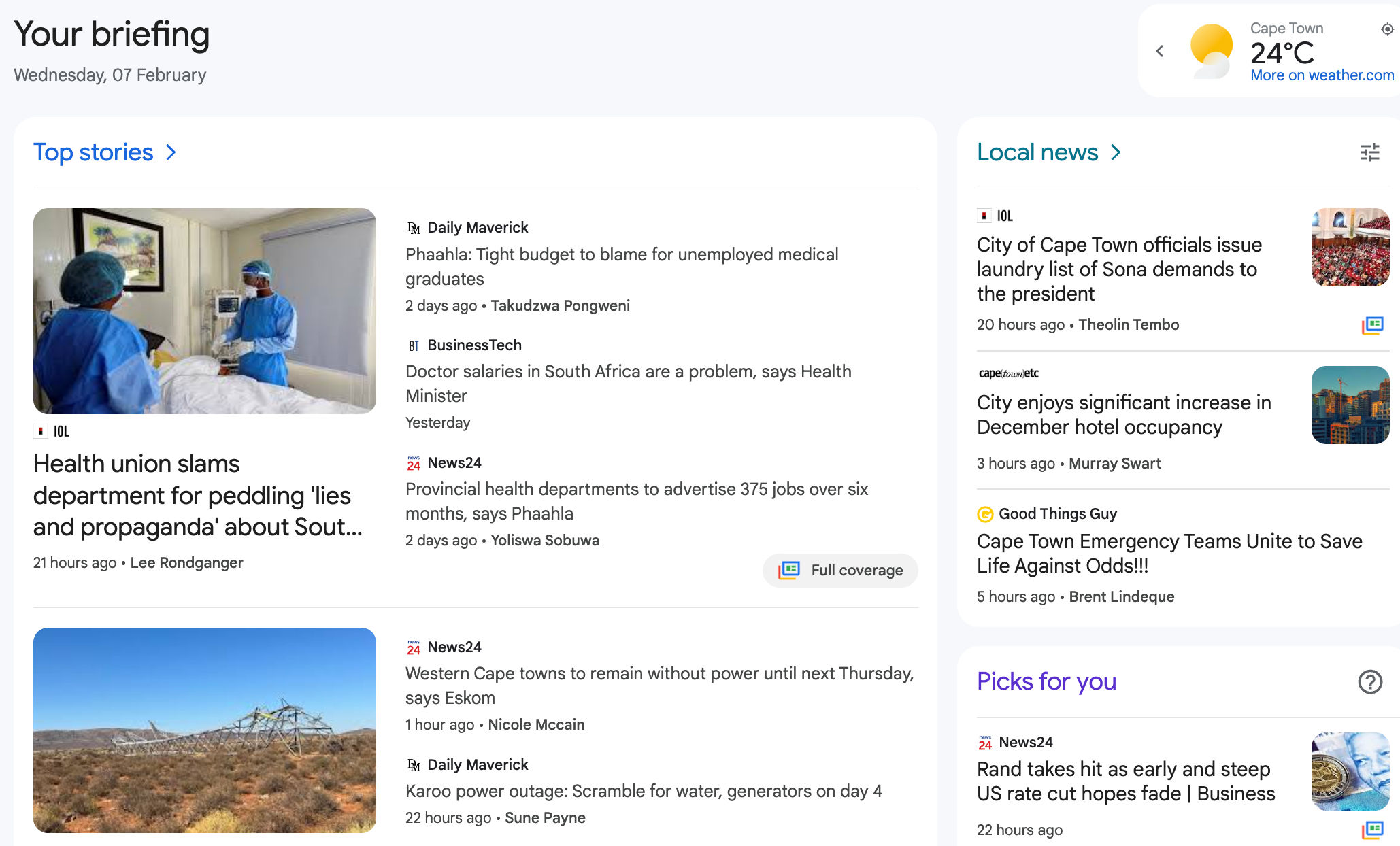 Screenshot of a personalized Google News homepage. 